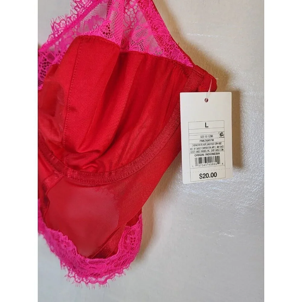 New Auden Women's Red & Pink Sexy Sheer Long Bra Adjustable Straps Size S